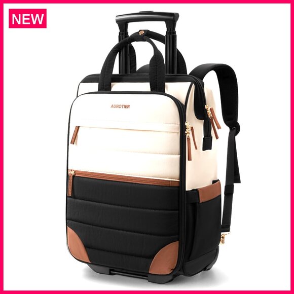 Rolling Puffer Backpack with Wheels 16 Inch Laptop Compartment Underseat